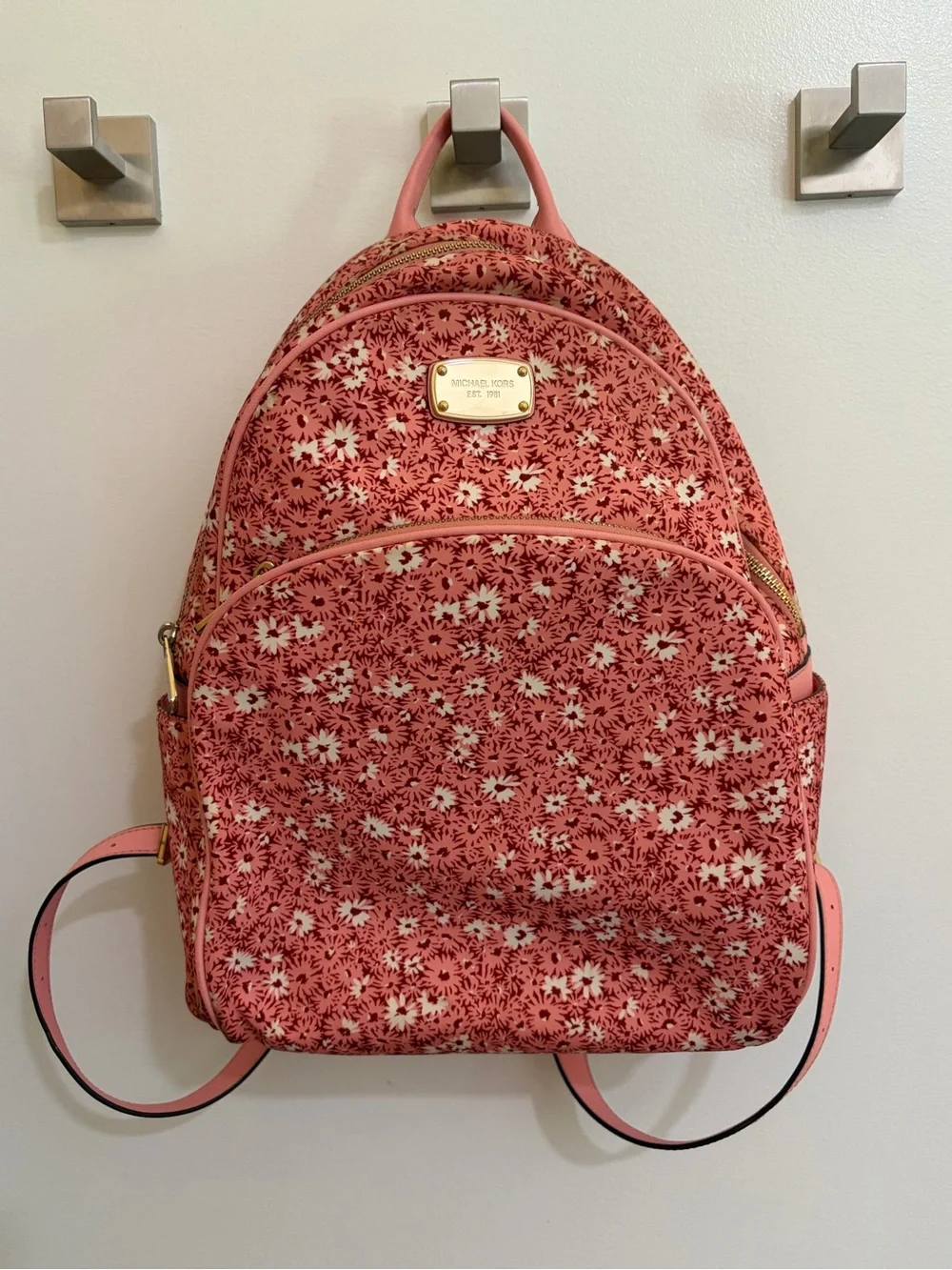 Michael Kors Coral Pink Floral Printed Backpack
